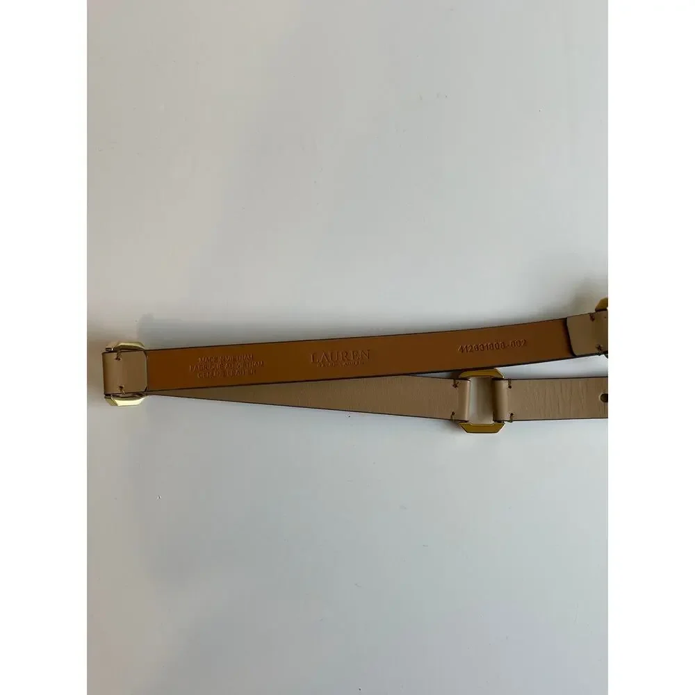 Lauren Ralph Lauren Women’s Tan Leather Belt Gold Square Link Connector M L